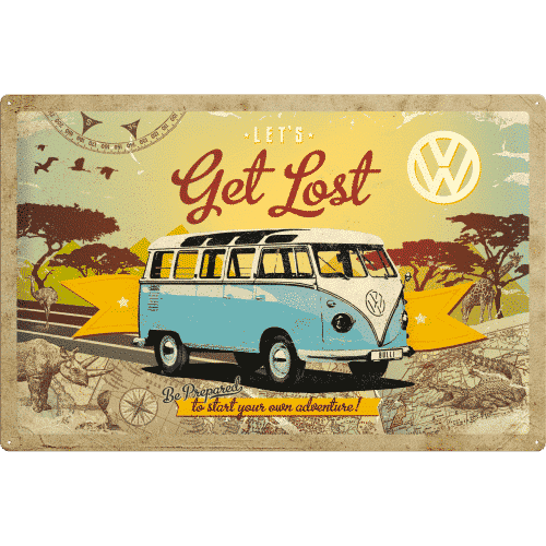 Blechschild VW Bulli - Let's Get Lost T1 Werbeschild geprägt 40 x 60 cm