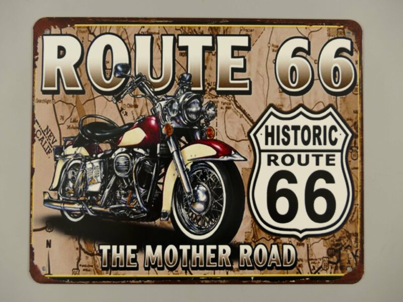 großartig gefertigtes Blechschild, Wandschild Route 66, Motorrad, Mother Road