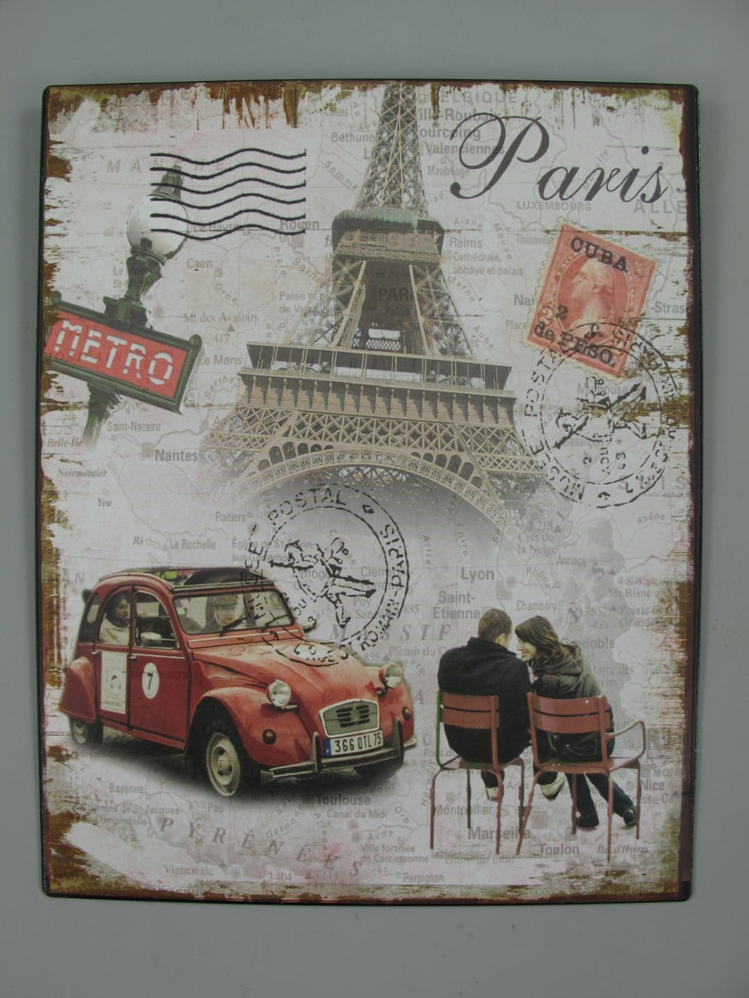 Paris die Stadt der Liebe in einem Blechschild dargestellt 25x20cm
