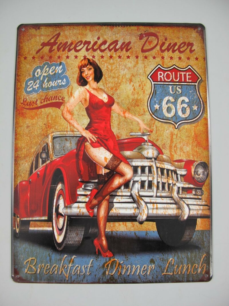 Nostalgie Blechschild, American Diner, Route 66, Kneipen Schild, 40x30