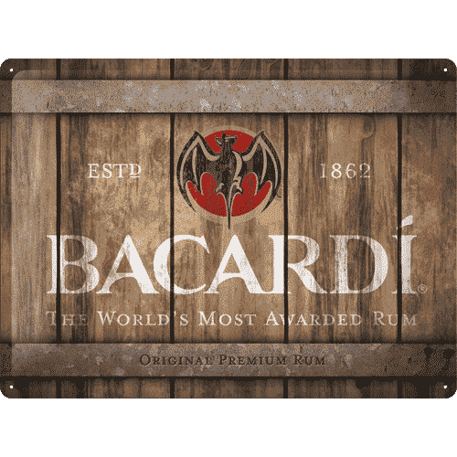 Bacardi Wood Barrel LogoErstklassiges Vintage-Blechschild in der Größe 30 x 40