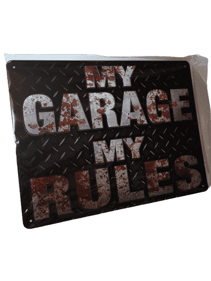Meine Garage meine Regeln, Blechschild My Garage my rules