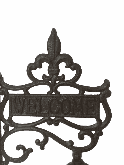 rustikale Wandglocke Prägung Welcome unter einer Heraldische Lilie H.27cm