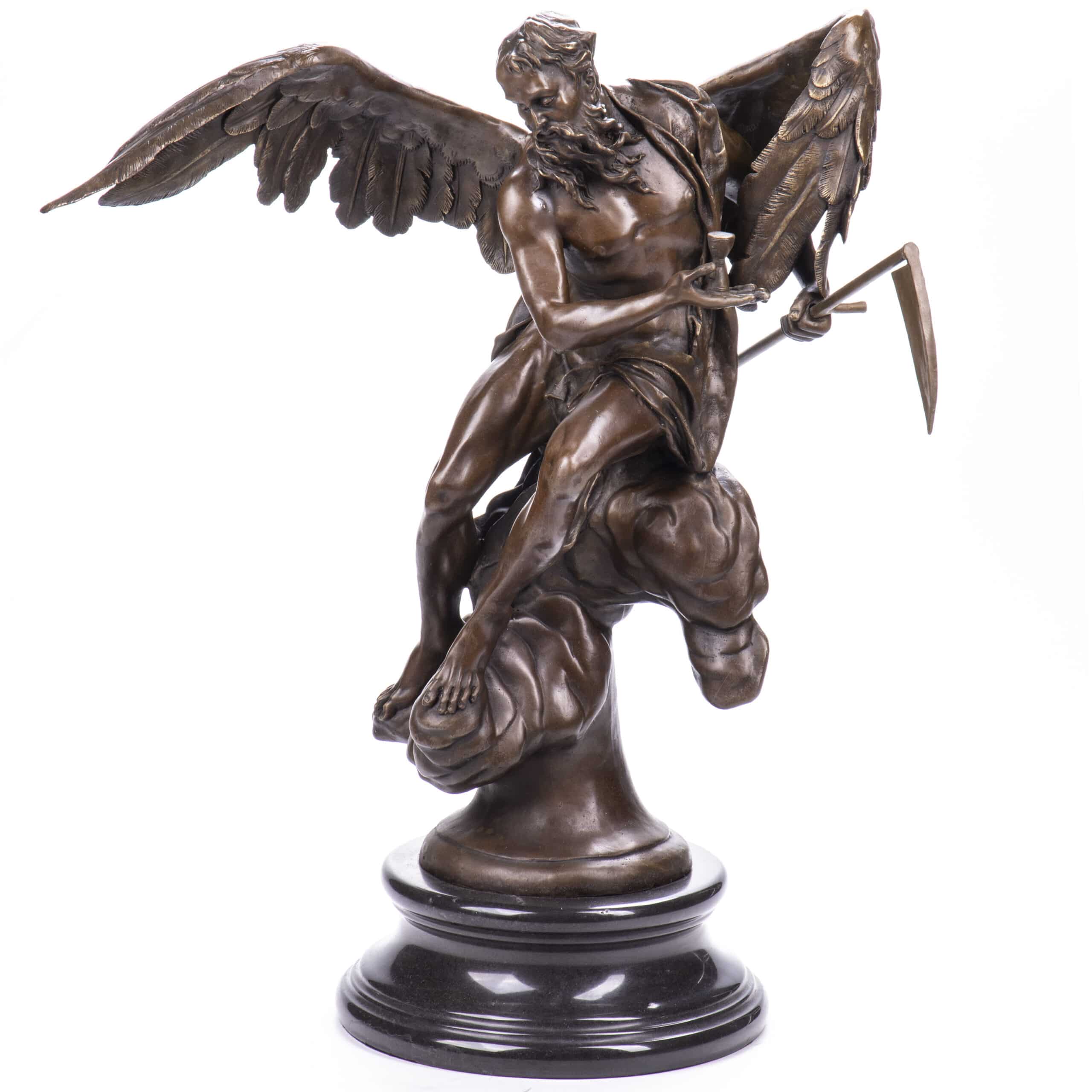 Chronos Gott der Zeit Bronze Skulptur Gott der Zeit mit Sanduhr und Sense