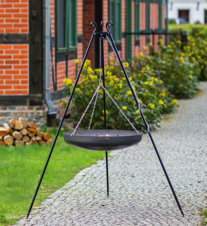 Schwenkgrill mit Wok Ø 60-70cm Naturstahl H. 180 - 200 cm