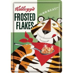 Werbeschild, Blechschild, Blechpostkarte "Kellogg's Frosted Flakes Tony Tiger" 14 x 10 cm