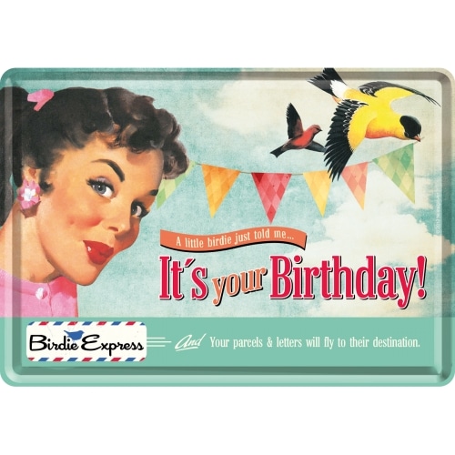 Blechpostkarte "It`s your Birthday!" Say it 50`s, 14 x 10 cm
