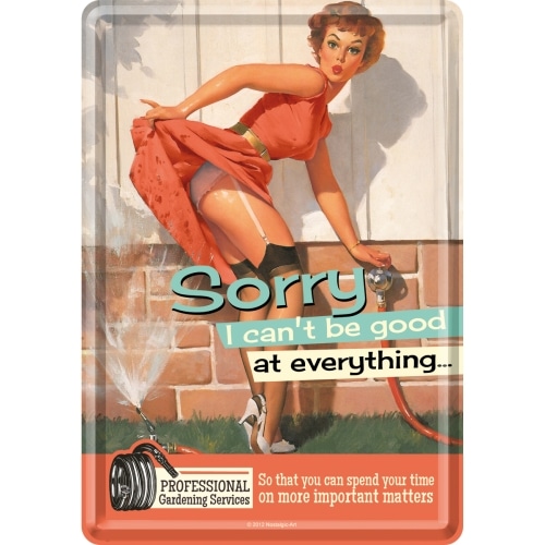 Blechpostkarte " Sorry I can`t be good, Pin Up", 14 x 10 cm