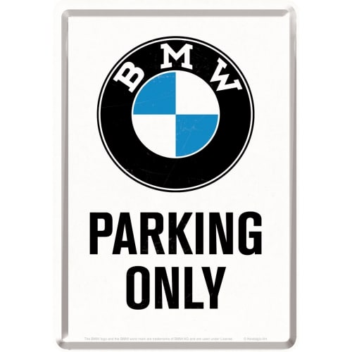 lizenzierte Blechpostkarte BMW - Parking Only White 14 x 10 cm