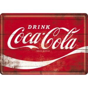 Blechpostkarte Coca Cola  Logo Red Wave 14 x 10 cm