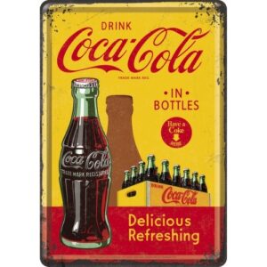 Blechpostkarte "Coca-Cola - In Bottles Yellow" 14 x 10 cm 