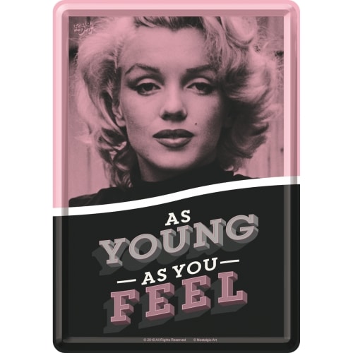 Werbeschild, Blechschild, Blechpostkarte "Marilyn - As Young As You Feel" 14 x 10 cm