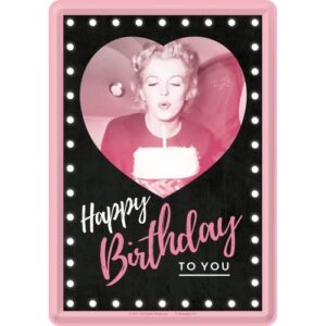 Blechpostkarte Marilyn Monroe Happy Birthday Celebrities, 14 x 10 cm