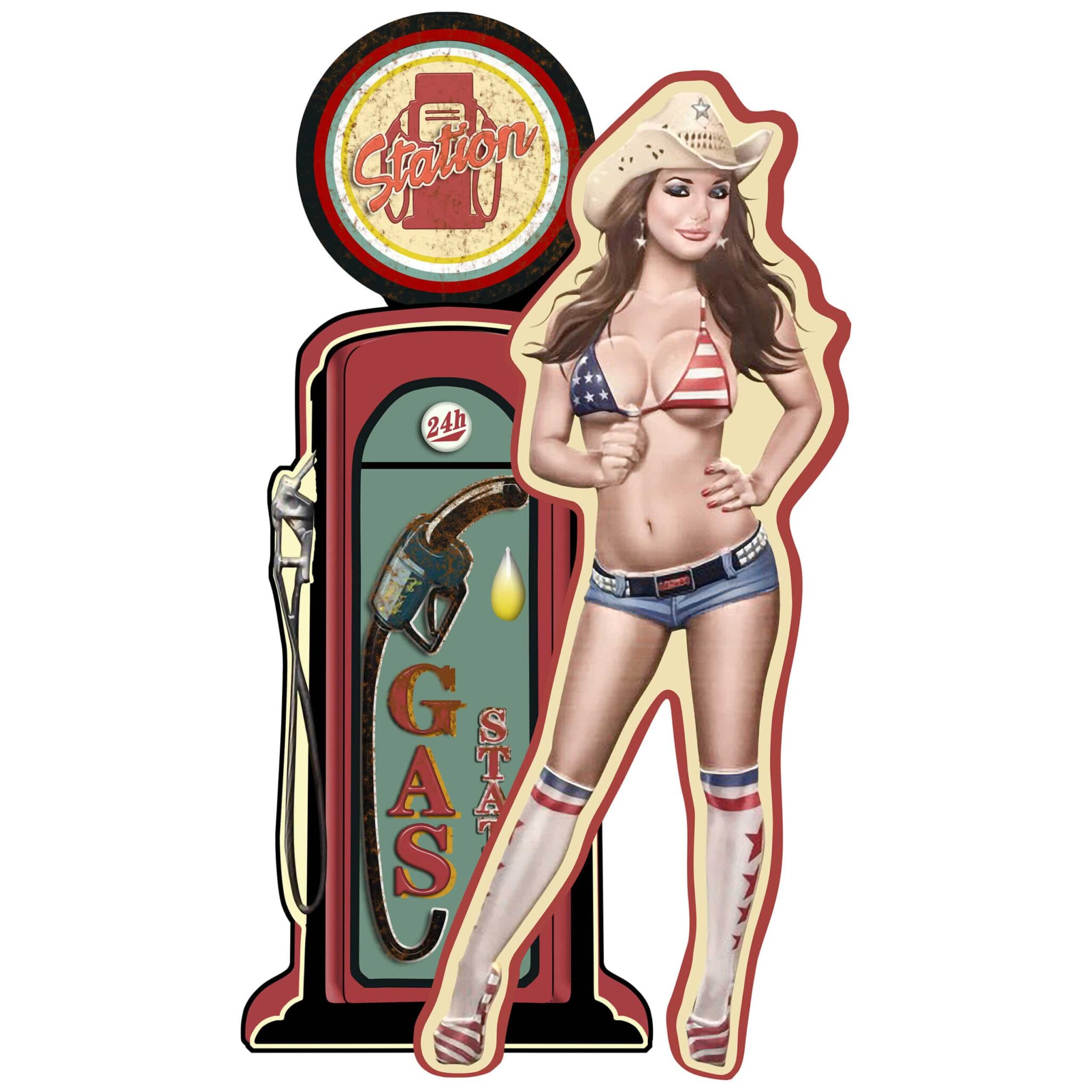 sehr schönes Blechschild Pin Up "Gas Station" H. ca 59 cm 1 sehr schönes Blechschild Pin Up Gas Station H. ca 59 cm