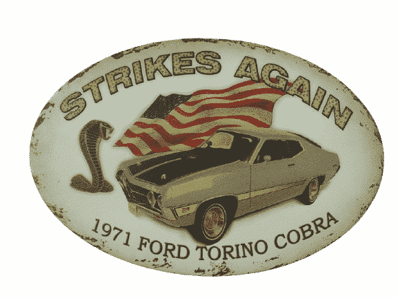 großes Blechschild oval FORD 1971 TORINO COBRA 50 x 33 cm