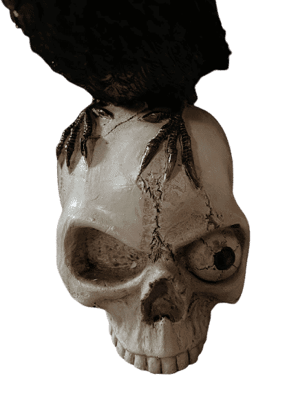 Gothic Polyresinfigur Rabe auf Totenkkopf mit Augapfel