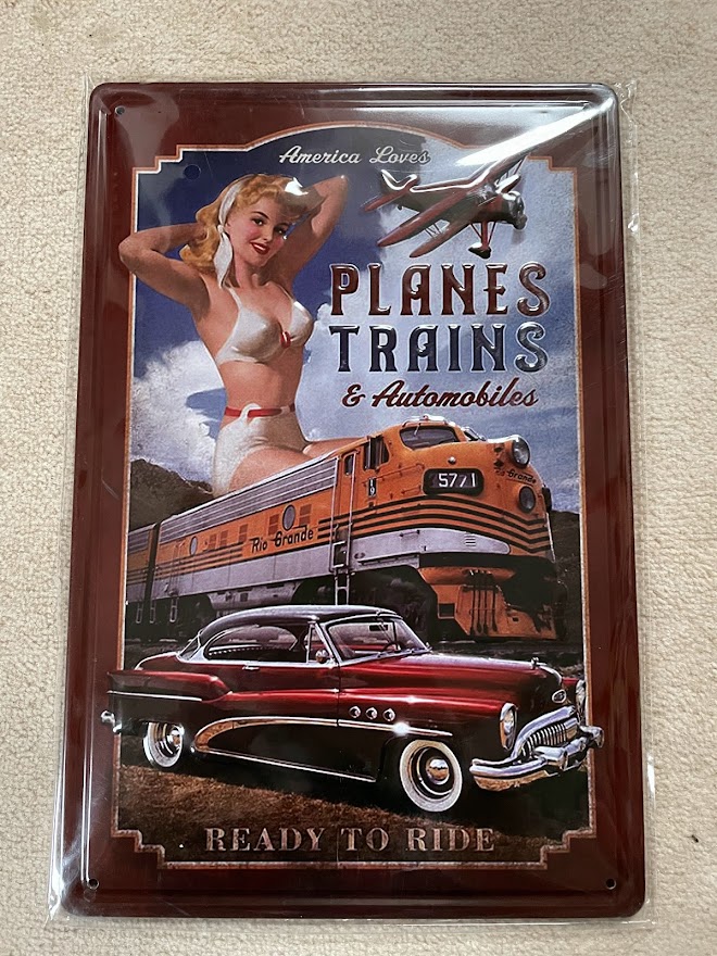 tolles Blechschild Wandschild Planes Trains & Automobile 20 x 30 cm