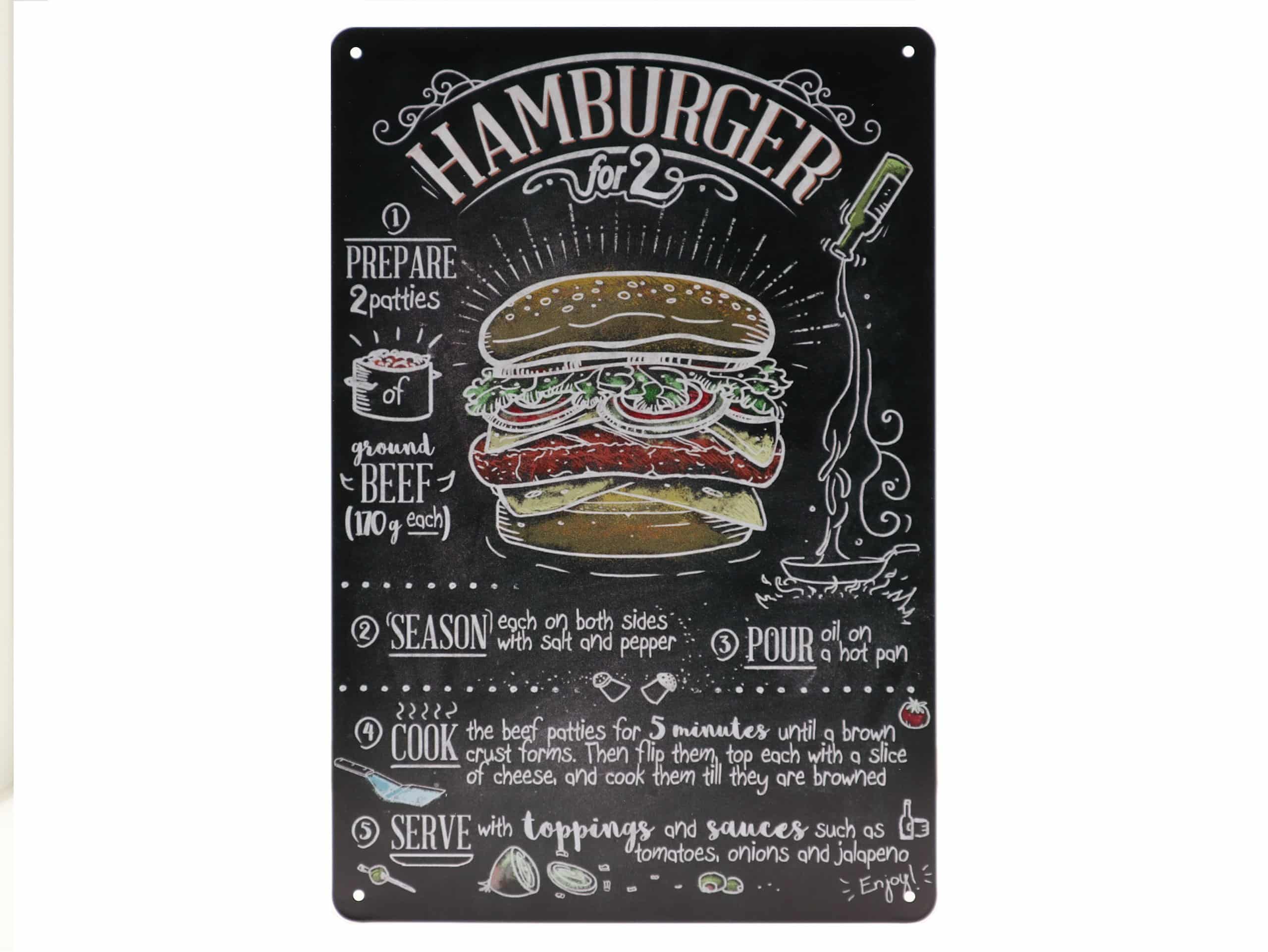 tolles Blechschild, Wandschild Anleitung Hamburger Retro 30 x 20 cm
