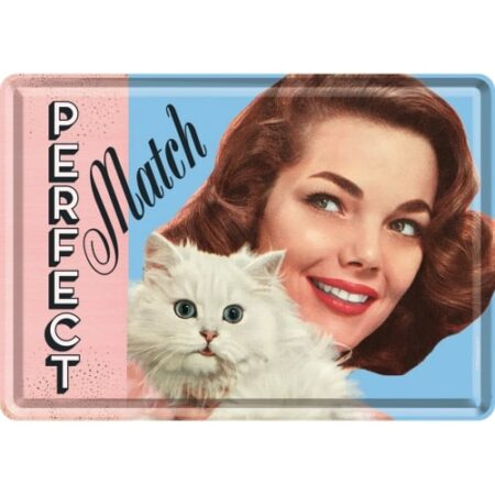 Werbeschild, Blechschild, Blechpostkarte Perfect Match 10 x 14 cm Cat