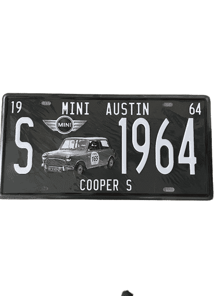 Blechschild Wandschild Mini Austin Cooper S 15 x 30 cm Retro, Vintage