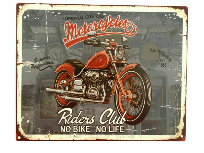 Blechschild Wandschild Riders Club No Bike No Life 25 x 20 cm Retro
