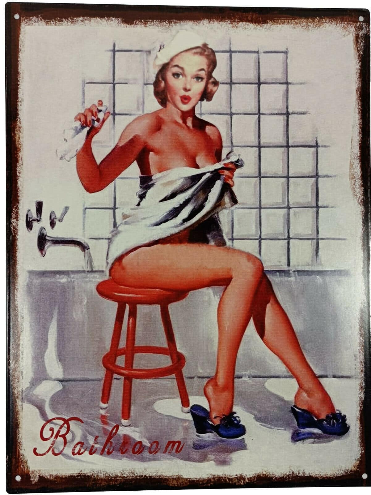 tolles Blechschild, Wandschild Bathroom Badezimmer 33 x 25 cm, Retro, Nostalgie