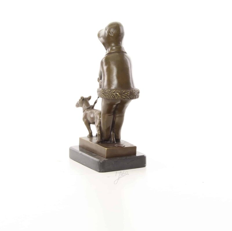 Art Deco Bronze Mädchen mit Hund an der Leine Alex Kelety H. 21,3 cm