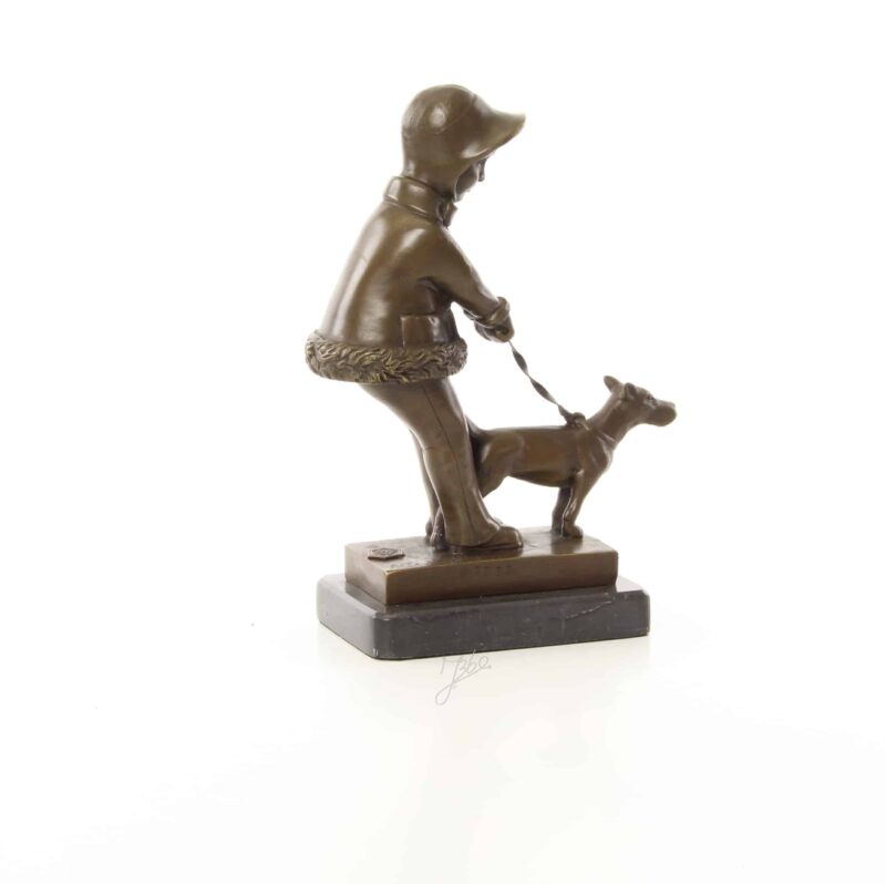 Art Deco Bronze Mädchen mit Hund an der Leine Alex Kelety H. 21,3 cm