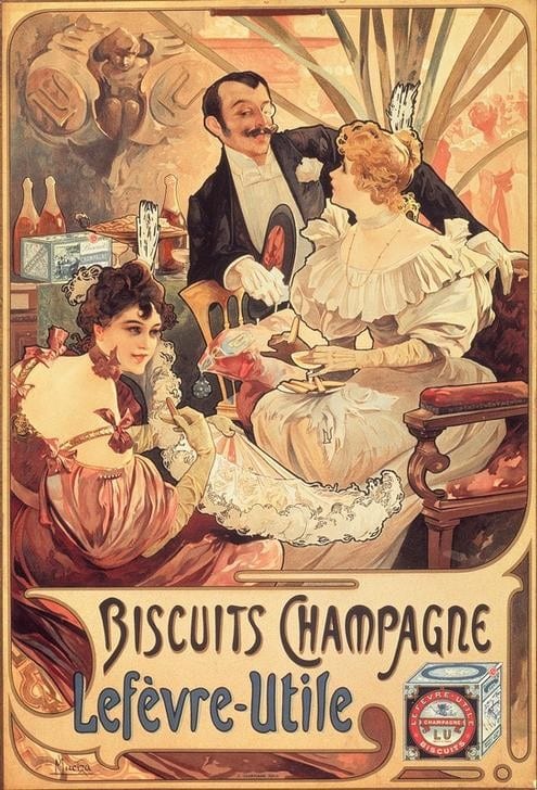Alphonse Mucha, Kekse Champagne-Lefèvre-Utile, 1896.