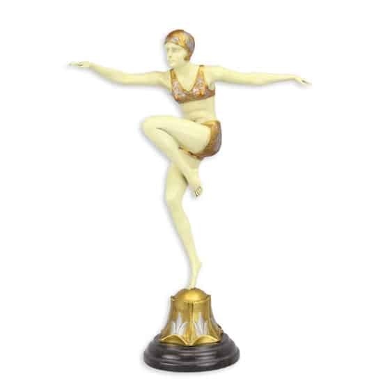 Bronze Tänzerin Art Deco Tanzen Marmorsockel H 45 cm