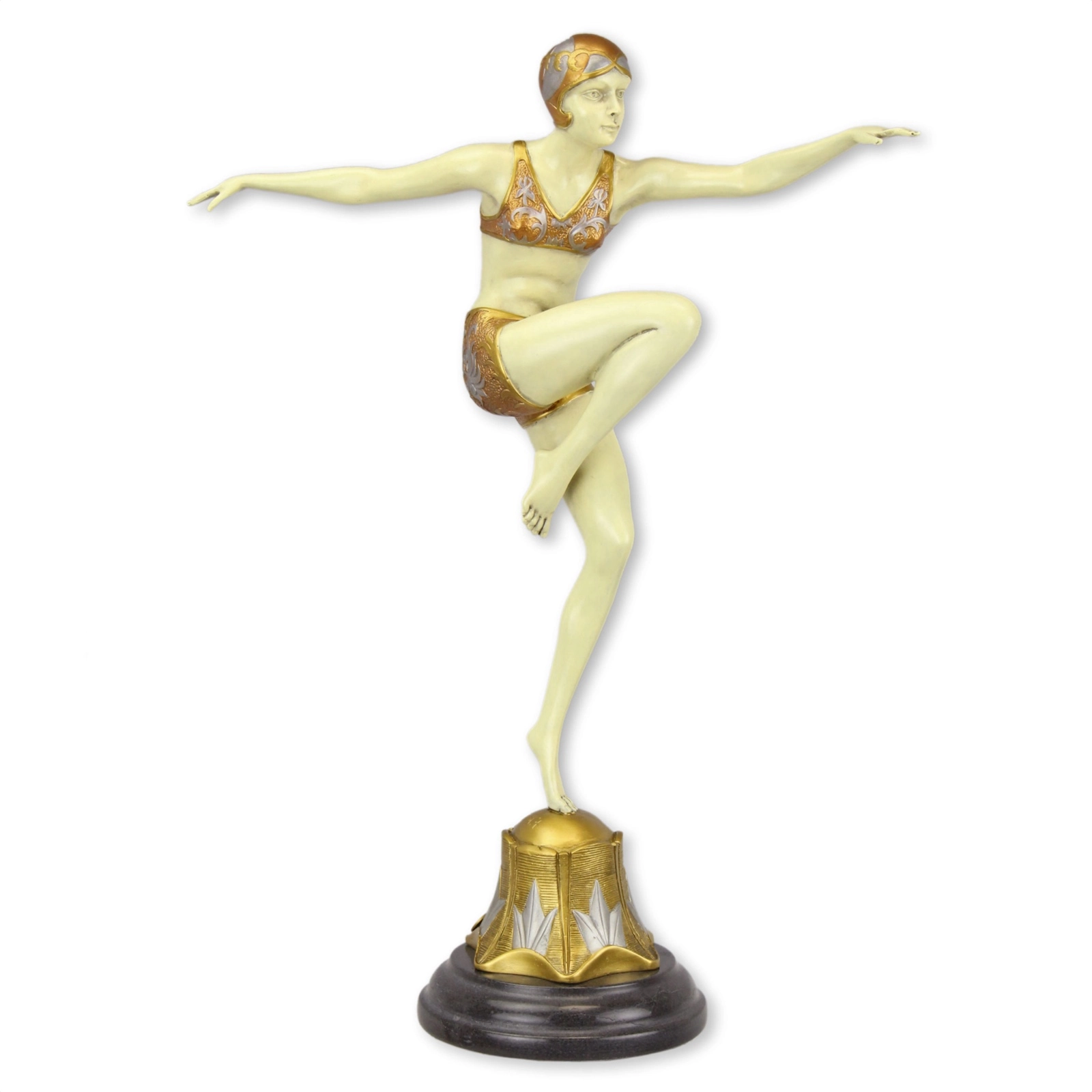Bronze Tänzerin CON BRIO Art Deco Tanzen Marmorsockel H 45 cm