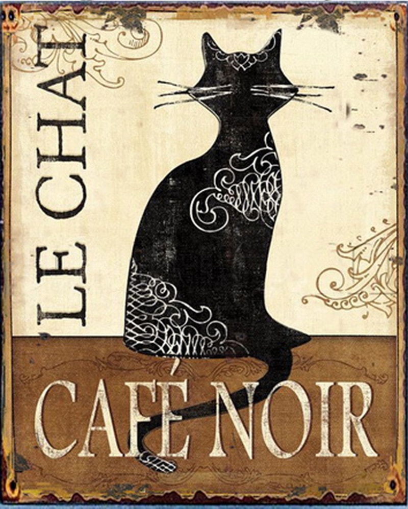  Blechschild Le Chat Cafe Noir Heimdekoration Bar Wandschild