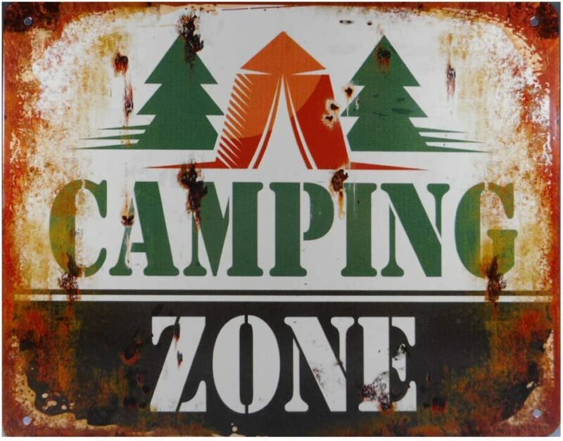 Blechschild Camping Zone 20 x 25 cm Wald Zelt Blech Schild