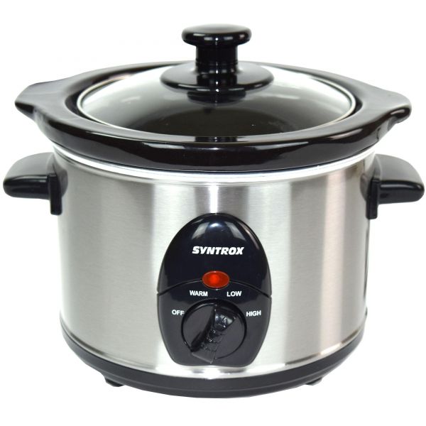 Edelstahl Slow cooker mit 1,5 Liter max. Fassungsvermögen Zubehörteile: Keramik-Servierschüssel geeignet für Geschirrspüler und Mikrowelle Farbe: Edelstahl Warmhaltefunktion rutschsichere Standfüsse maximaler Stromverbrauch: 120 Watt  Garzeit frei wählbar Keramik-Innentopf, auch als formschöne Servierschüssel verwendbar