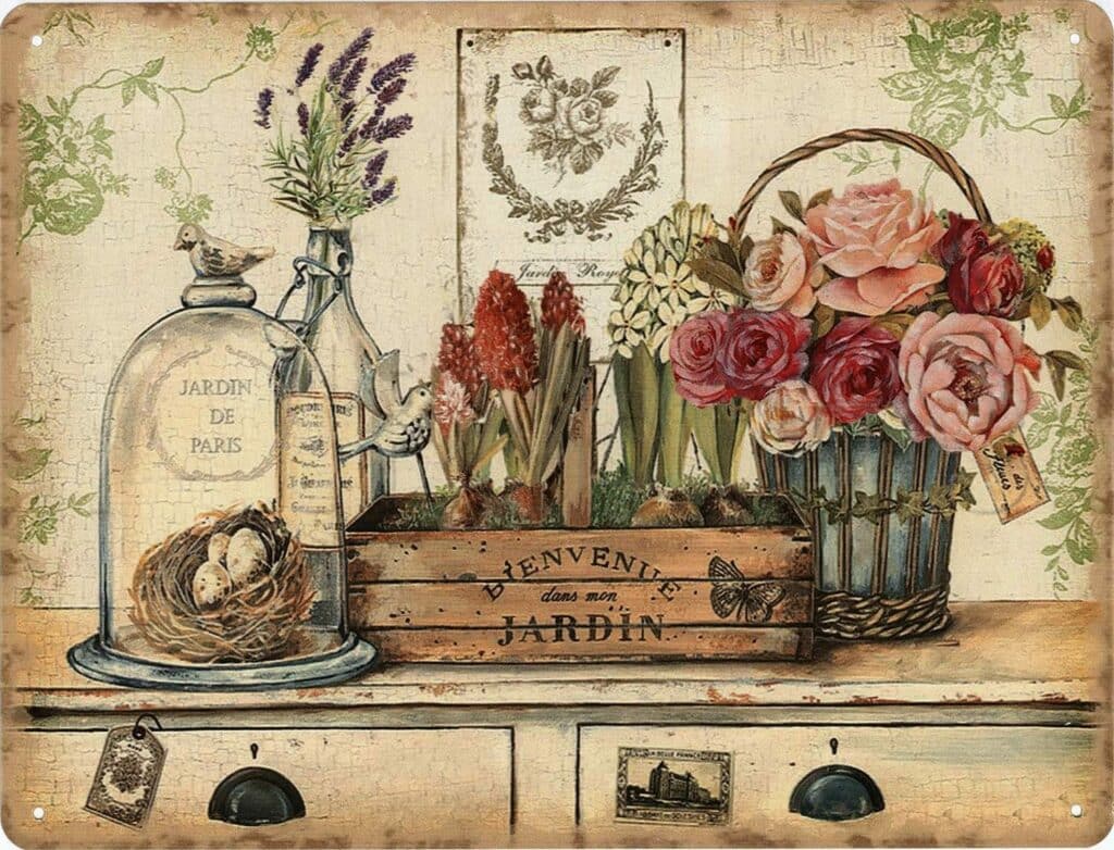 Blechschild Blumen Jardin de Paris 25 x 33 cm Metallschild Wandschild