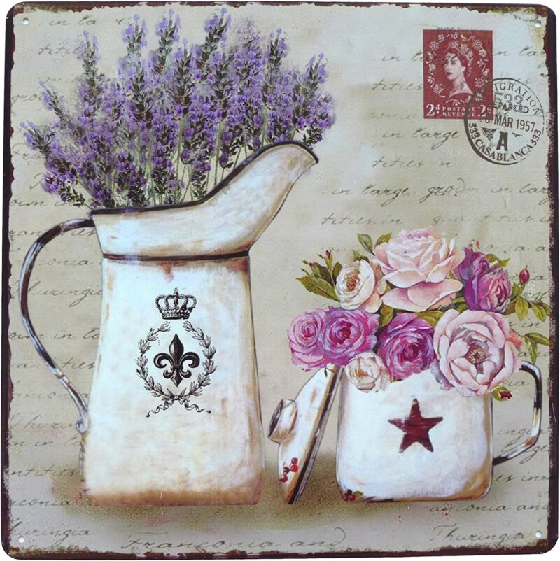 Blechschild Lavendel Rose Provence 30 x 30 cm Metallschild Wandschild