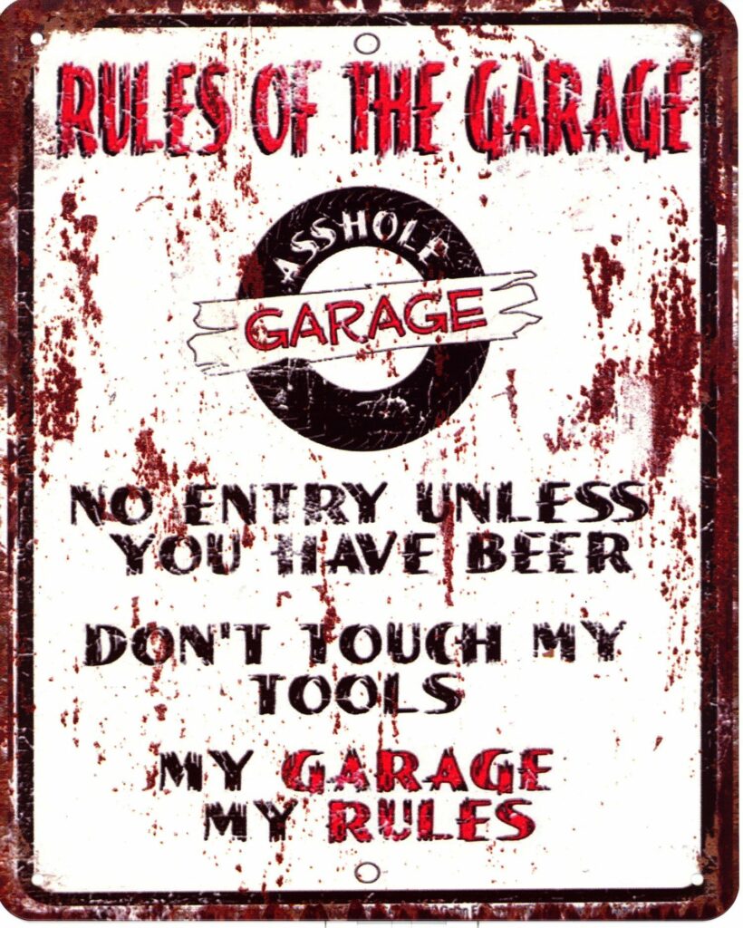 Blechschild Rules of the Garage Deko Schild 20 x 25cm Metallschild Wandschild