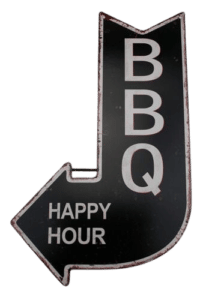 Blechschild BBQ Happy Hour Dekoschild Pfeil 40 x 25 cm