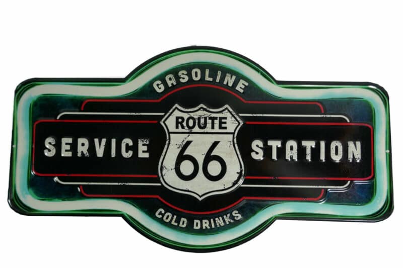 Blechschild Route 66 Gasoline Service Station Cold Drinks 32x58cm