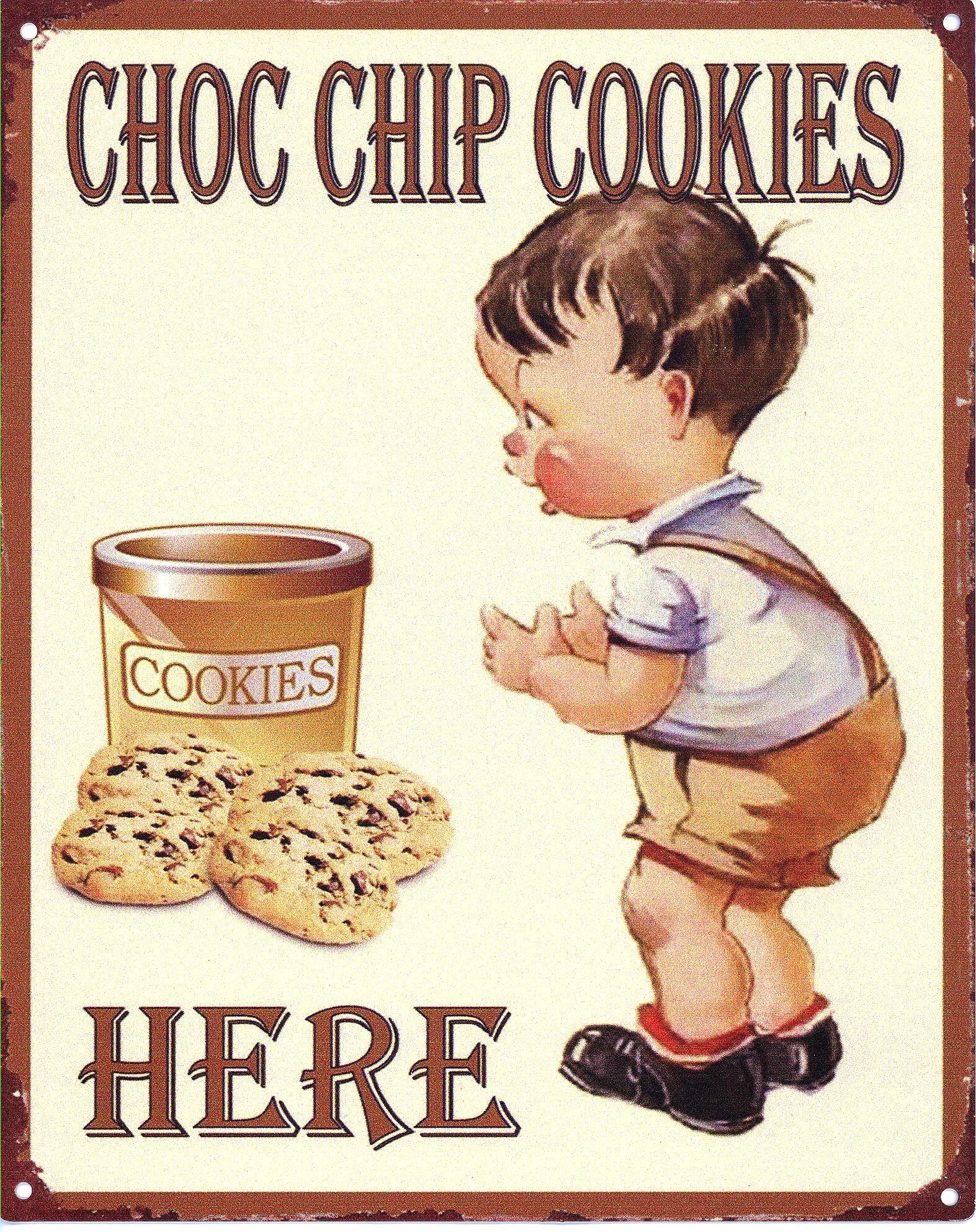 Blechschild, Reklameschild, Choc Chip Cookies Vintage Retro Wandschild 33x25 cm