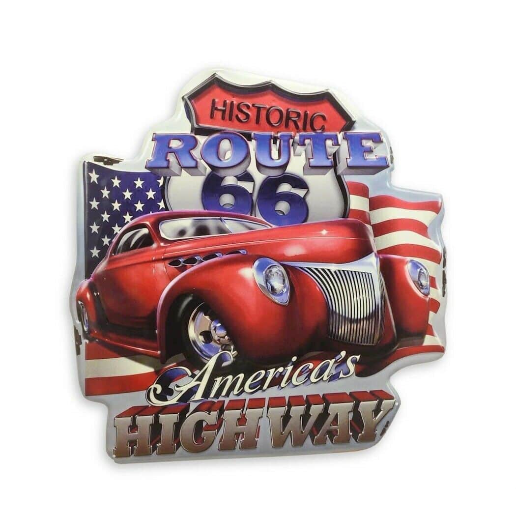 Blechschild Historic Route 66 American Highway Oldtimer 60 x 57 cm