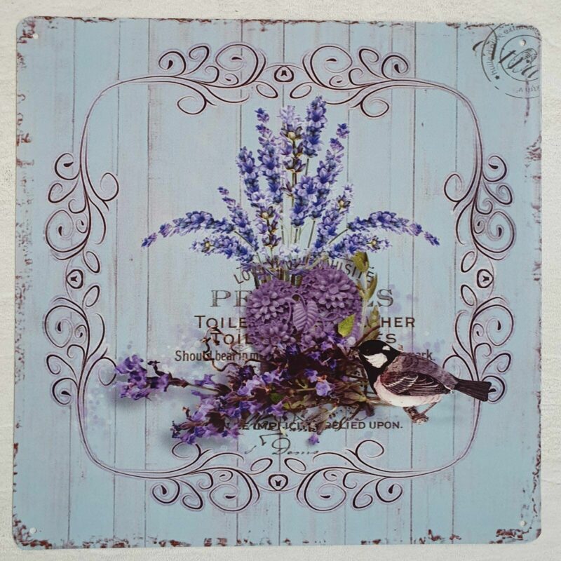 Blechschild Lavendel Lavander Vogel Shabby 30 x 30 cm