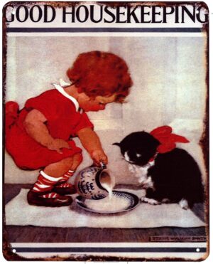 Blechschild Good Housekeeping Kind und Katze