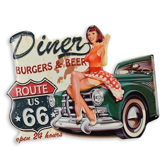 XXL Blechschild Diner Burger Beer Route 66
